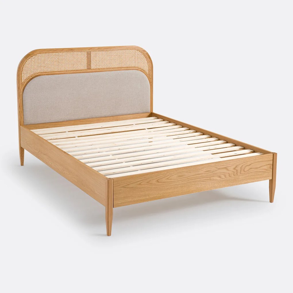 Bed in rotan en fluweel met beddenbodem Buisseau