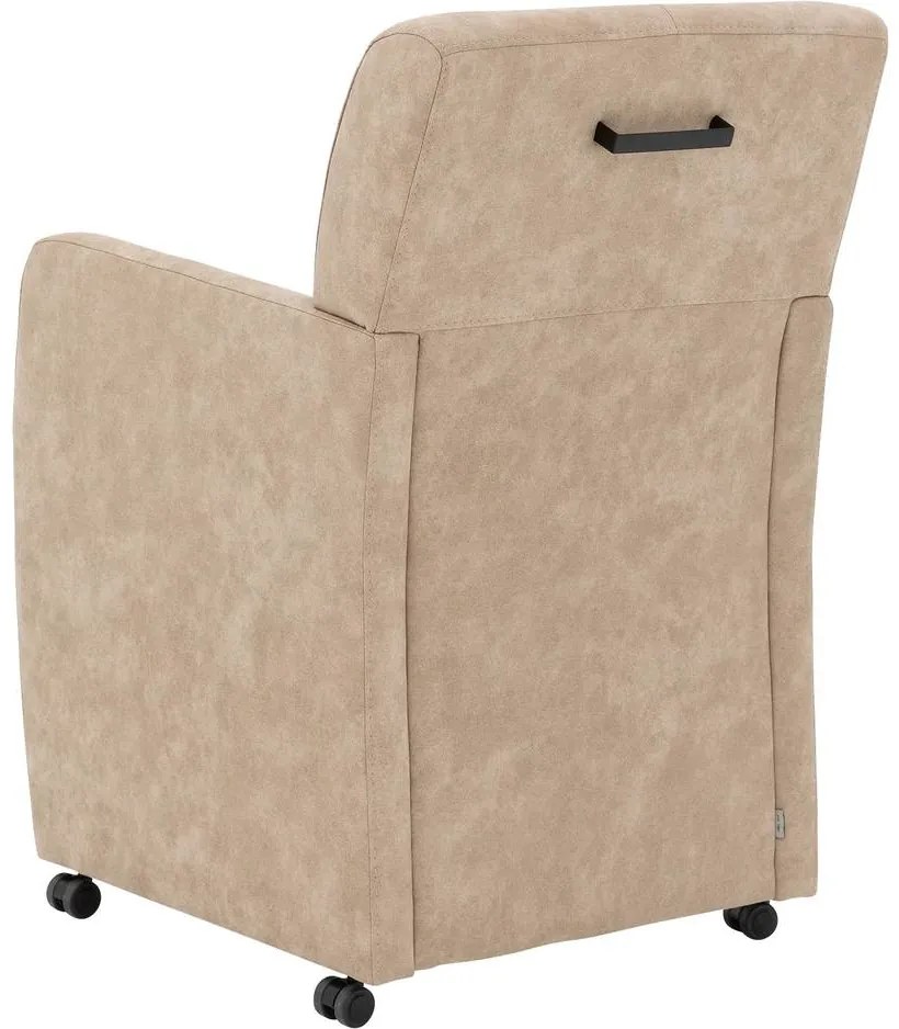 Goossens Eetkamerstoel Alex beige microvezel met armleuning en met wielen, stijlvol landelijk
