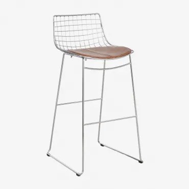 Hoge Kruk Met Rugleuning Van Staal Renee ↑75 Cm & Chroom & Kunstleren Koffie Vintage - Sklum