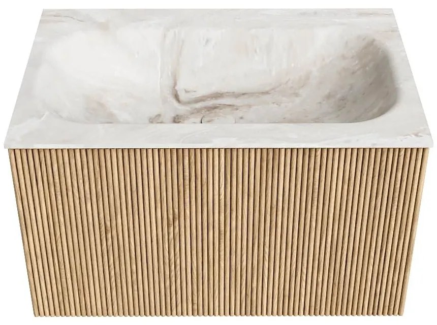 Mondiaz Kurve-dlux 70cm badmeubel oak met 1 lade en wastafel big small midden zonder kraangat frappe