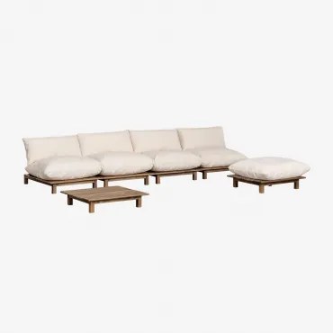 Tuinset Met 4-delige Verstelbare Modulaire Bank, Salontafel En Poef Van Acaciahout Brina Beige – Crème - Sklum