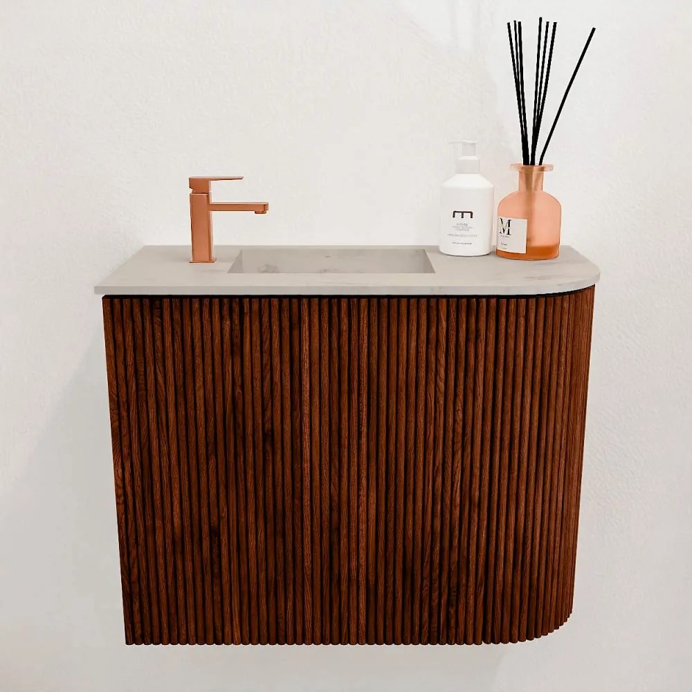 Mondiaz Joya DLux 50cm toiletmeubel ronding rechts ruby met wastafel faye links 1 kraangat opalo
