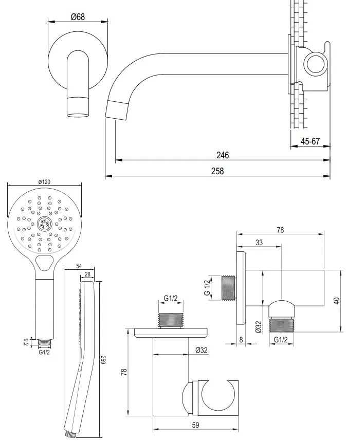 Brauer Gunmetal Edition inbouw badkraan met uitloop en 3 standen handdouche gunmetal geborsteld PVD