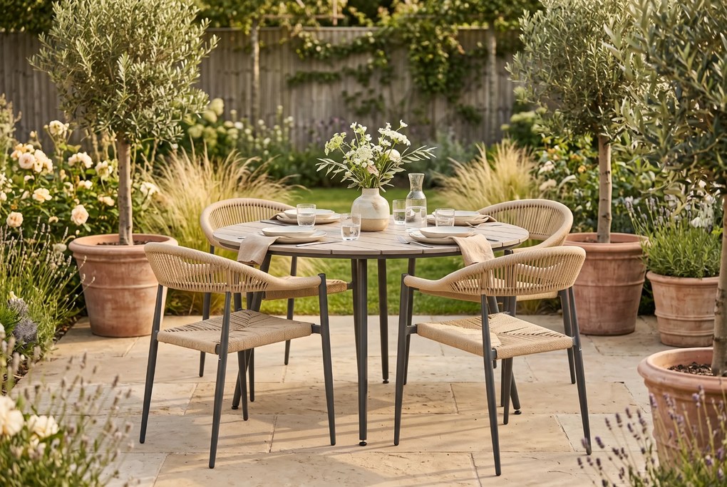 Tuinset Ronde Tuintafel 4 personen 125 cm Aluminium/Rope Taupe  De Laan Projects