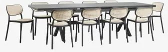 Set Van Uitschuifbare Rechthoekige Tafel 240-300x100 Cm In Aluminium Karena En 10 Stapelbare Tuinstoelen Van Polypropyleen Omara Grijs – Grafiet -