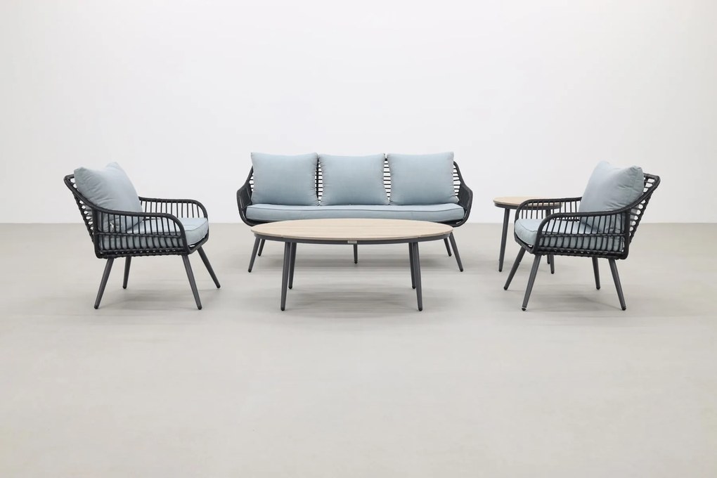 Garden Impressions Margriet stoel-bank loungeset - Carbon black/Mint grey - 5 delig