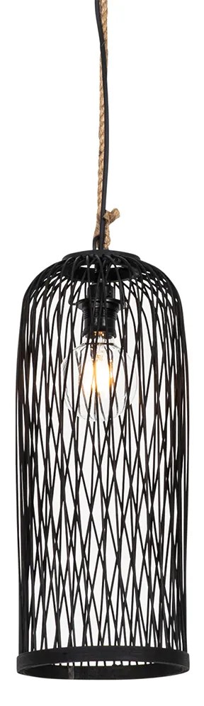 Landelijke buiten hanglamp zwart rotan 25 cm - Calamus