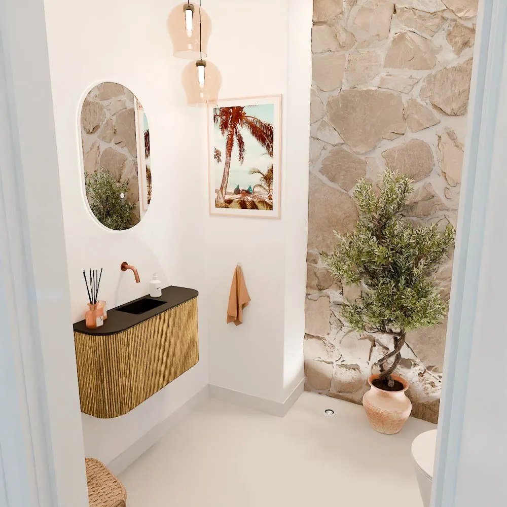 Mondiaz Joya 75cm toiletmeubel ronding links/rechts oak met wastafel faye midden zonder kraangat urban