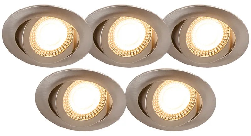 Set van 5 moderne inbouwspots staal incl. LED 3-staps dimbaar - Mio