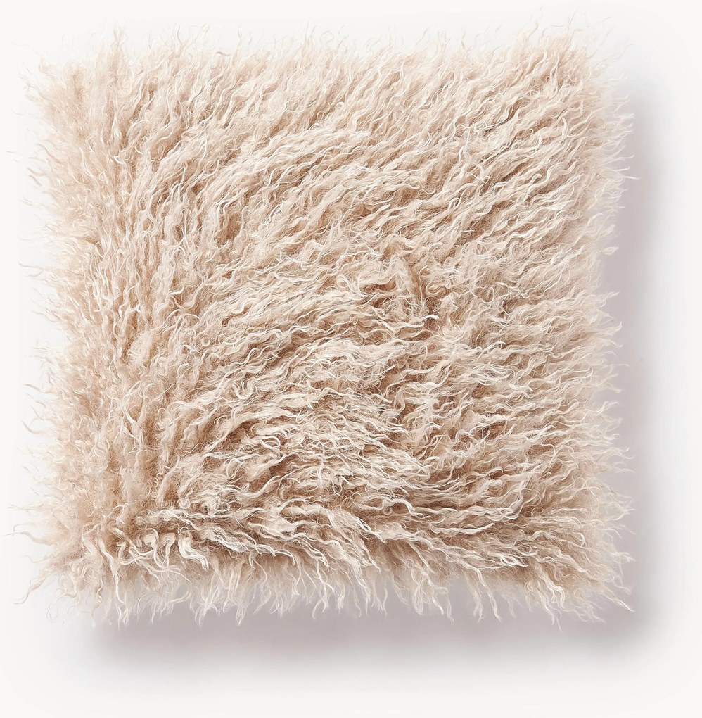 Pluizige kussenhoes van imitatievacht Morten, gekruld