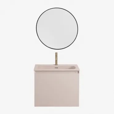 Macrae Houten Badkamermeubelset Met Geïntegreerde Wastafel Beige – Linnen & Rond Zwart Ø60 Cm Oreste & Goud - Sklum