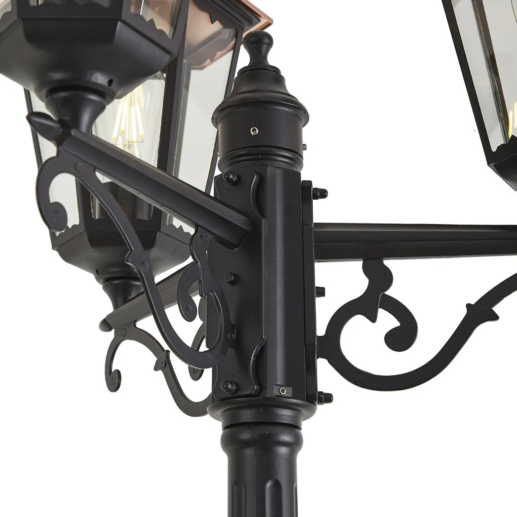 Klassieke buitenlantaarn zwart met koper 220cm 3-lichts IP44 - Havana