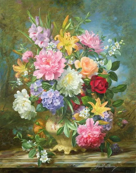 Kunstreproductie Peonies and mixed flowers, Albert Williams