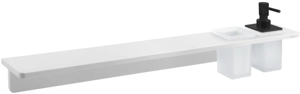 Sapho Abeline rockstone plank met glas en zwarte zeepdispenser 80cm wit