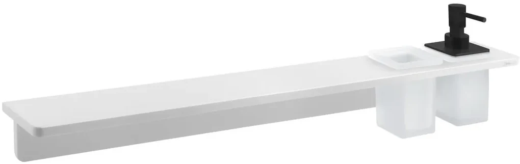 Sapho Abeline rockstone plank met glas en zwarte zeepdispenser 80cm wit