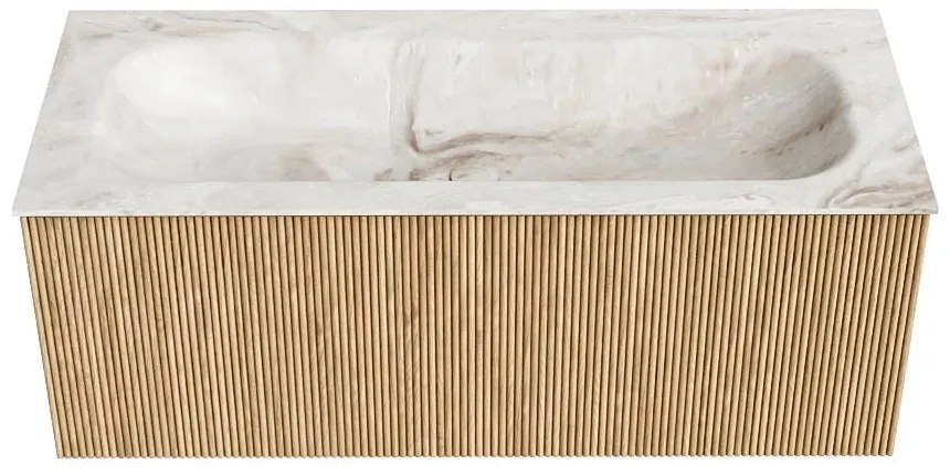 Mondiaz Kurve-dlux 110cm badmeubel oak met 1 lade en wastafel big medium midden 1 kraangat frappe