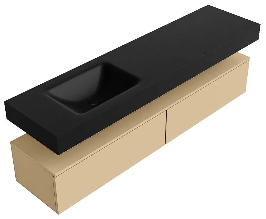 Zaro Alan badmeubel 180cm sand 2 lades met vrijhangende wastafel cloud links 1 kraangat urban