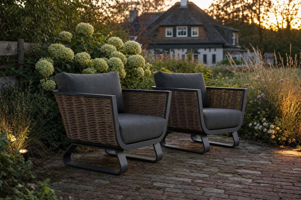 Stoel en Bank Loungeset 4 personen Aluminium/wicker Grijs Santika Furniture Santika Tika