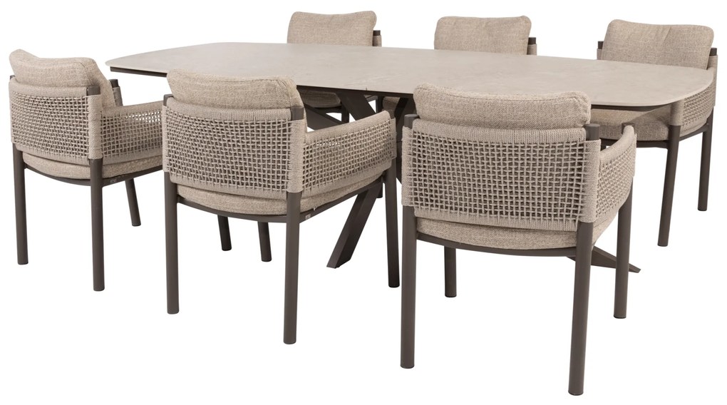 Prado Savanne dining tuinset 240x105xH75 cm 7 delig keramiek terre 4 Seasons Outdoor