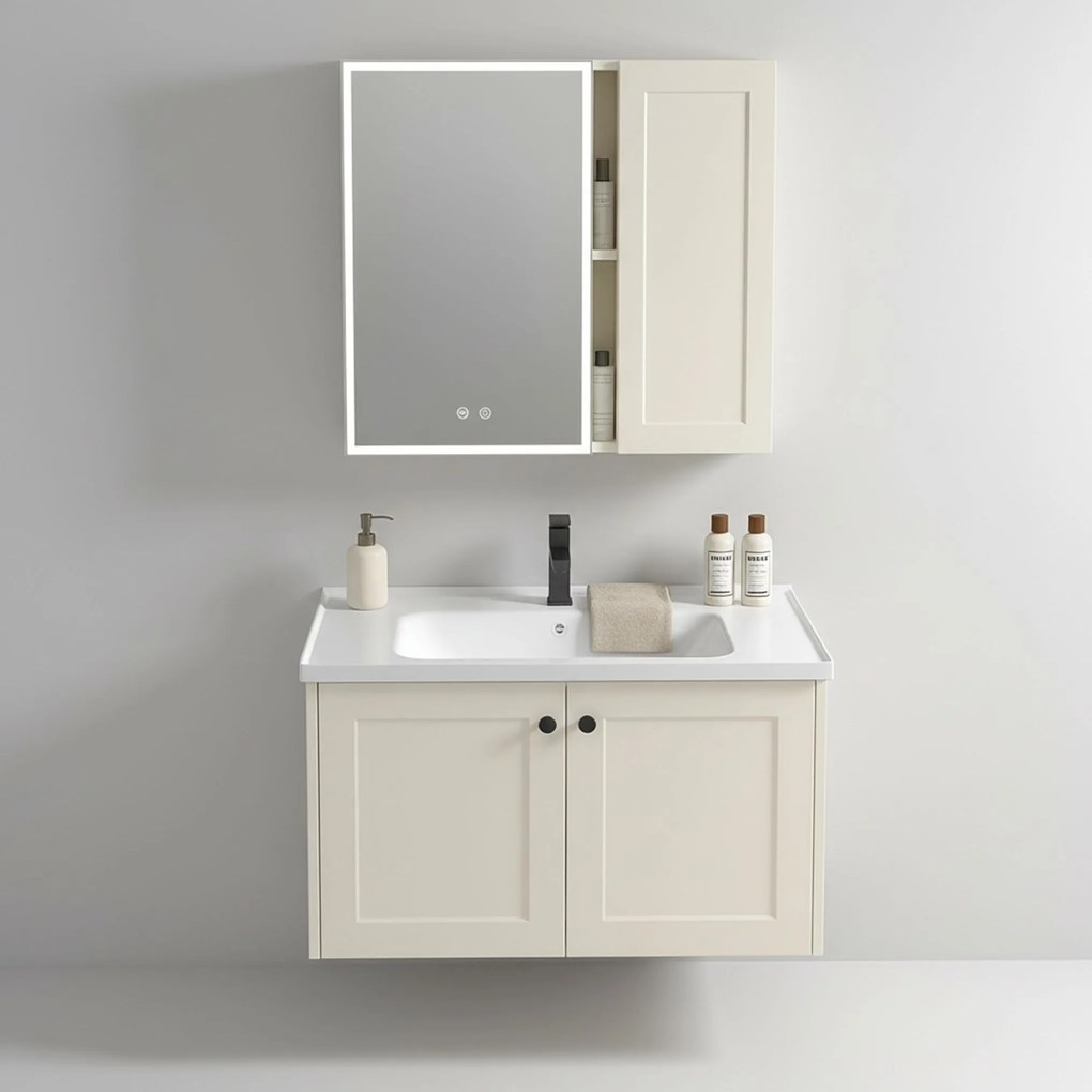 Badkamermeubelset met wastafel Monti 60cm Creme