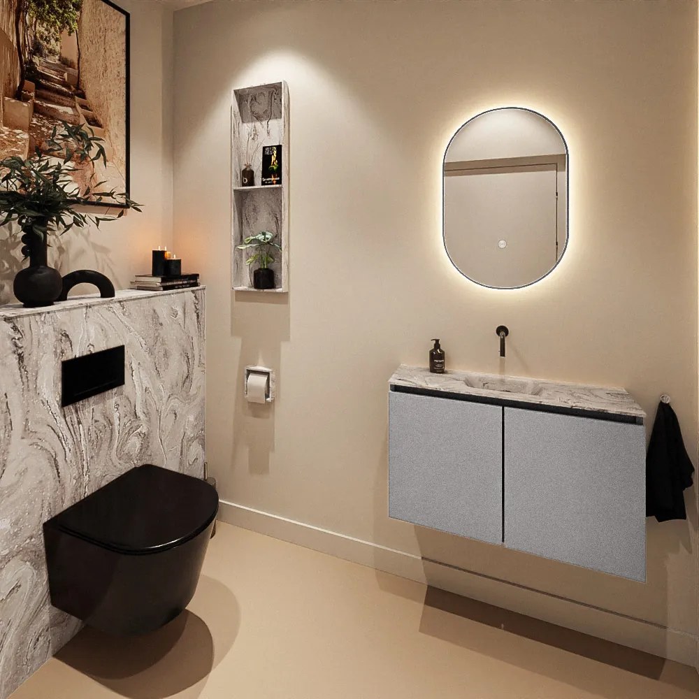 Mondiaz Ture DLux toiletmeubel 80cm plata met wastafel glace midden zonder kraangat