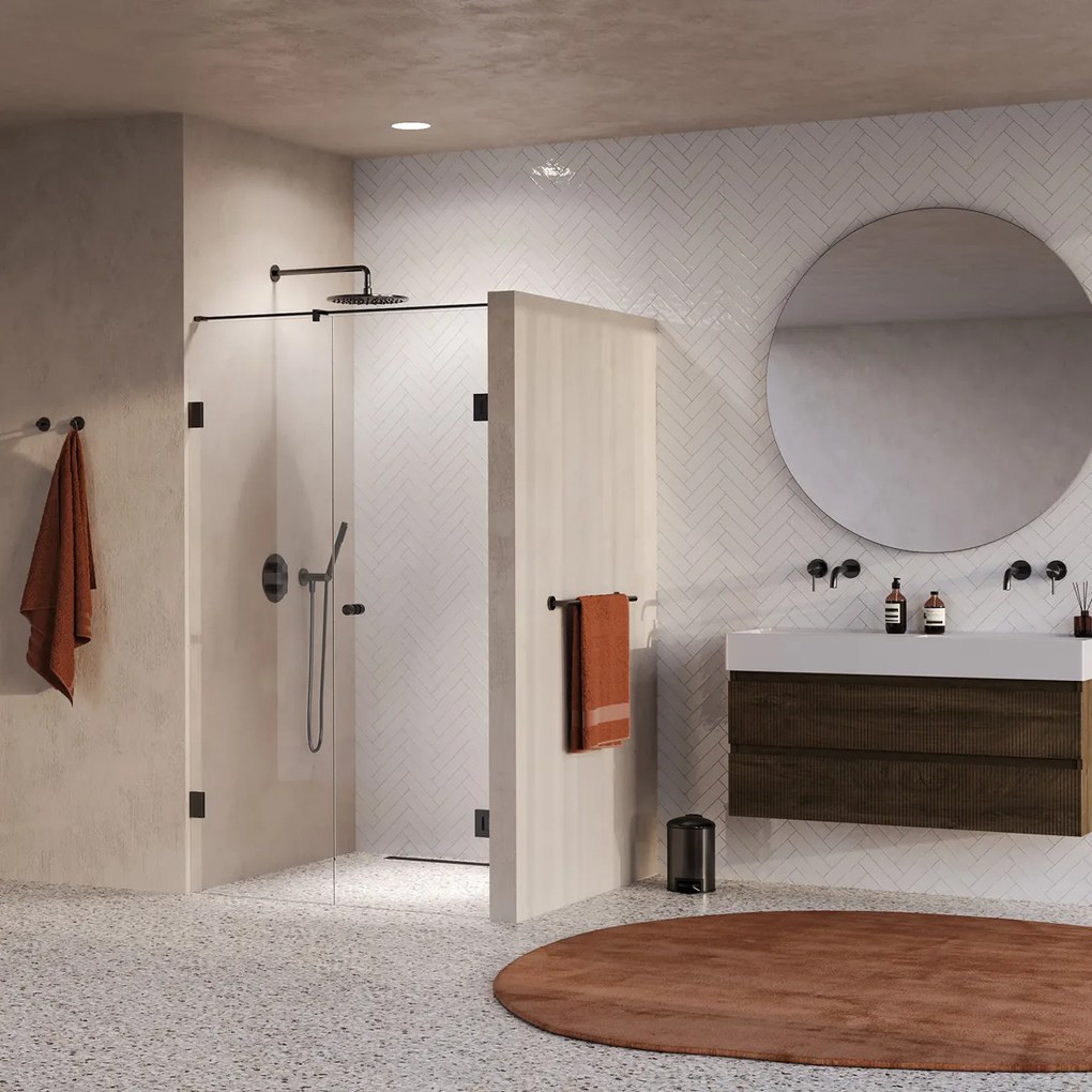 Brauer Void Carving profielloze nisdeur 110cm met draaideur 60cm aan muur gunmetal geborsteld PVD