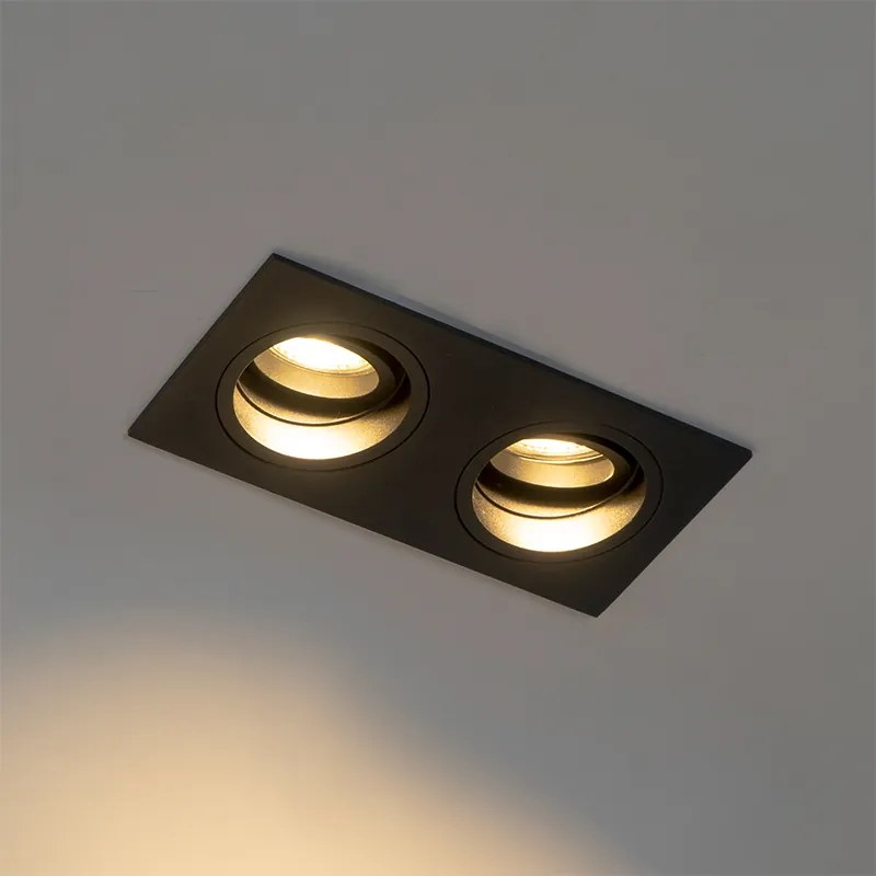 Vierkante inbouwspot zwart verstelbaar 2-lichts - Chuck