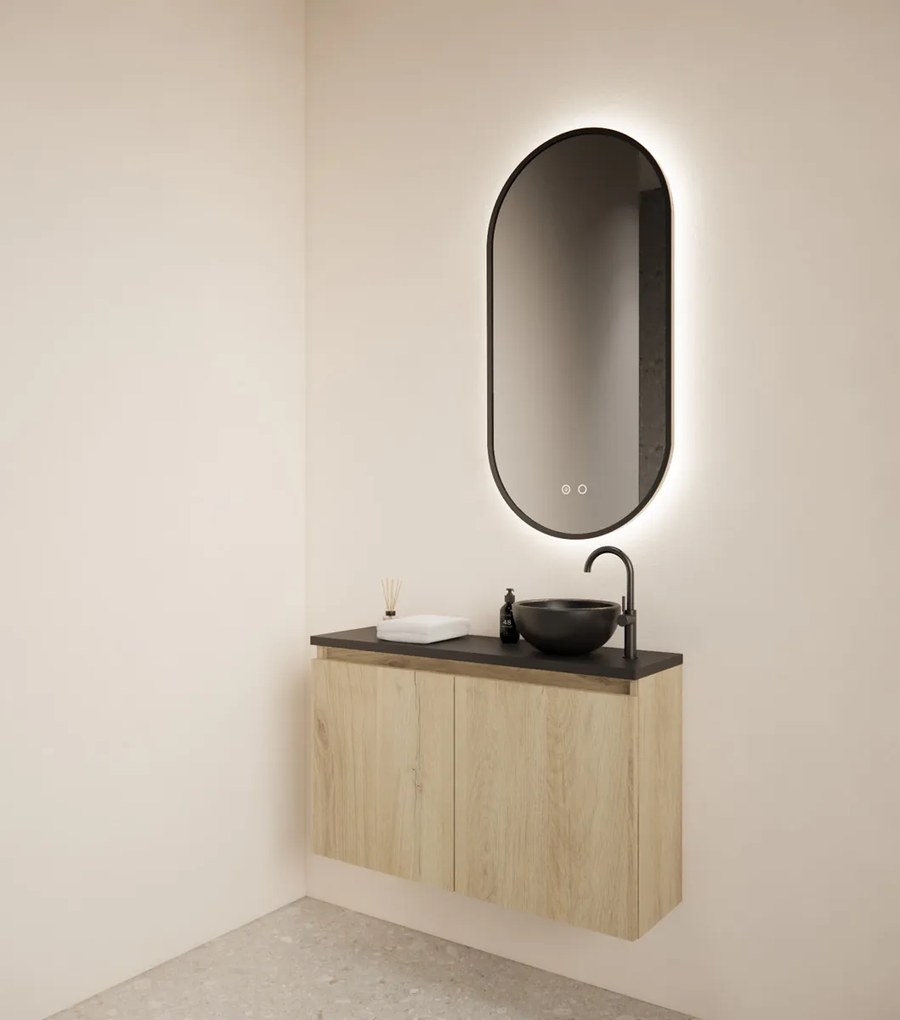 Gliss Design Echo toiletmeubel 80cm evoke eiken met toppaneel zwart mat