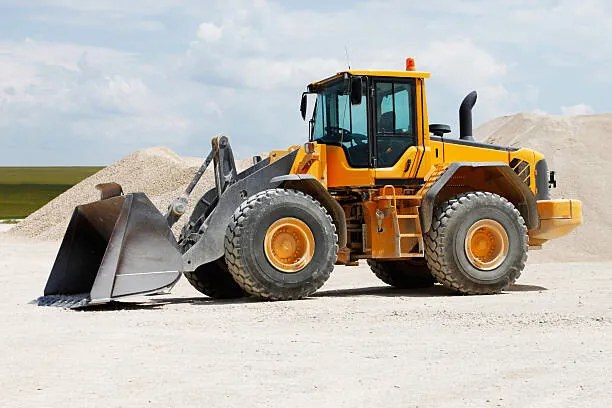 Ilustratie Yellow front loader at gravel pits, jordan_rusev