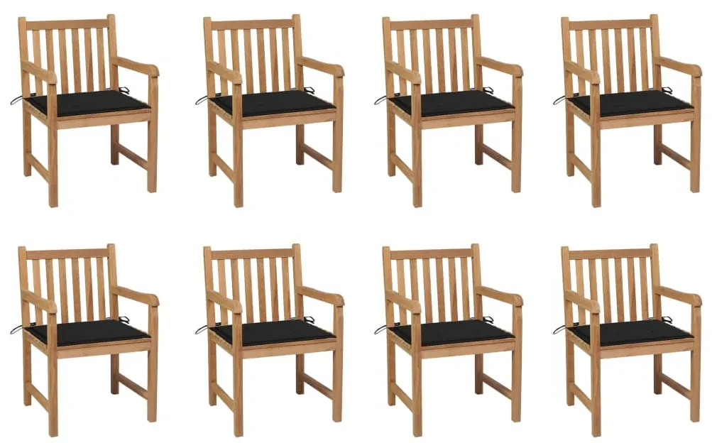 vidaXL Tuinstoelen 8 st met zwarte kussens massief teakhout