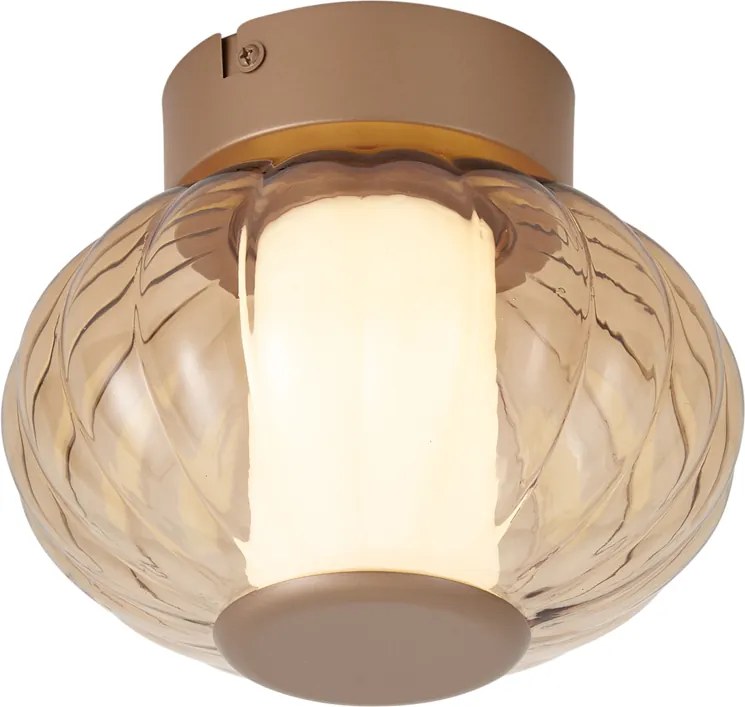 Design plafondlamp messing 18cm met amber glas incl. LED 3-staps dimbaar - Margherite