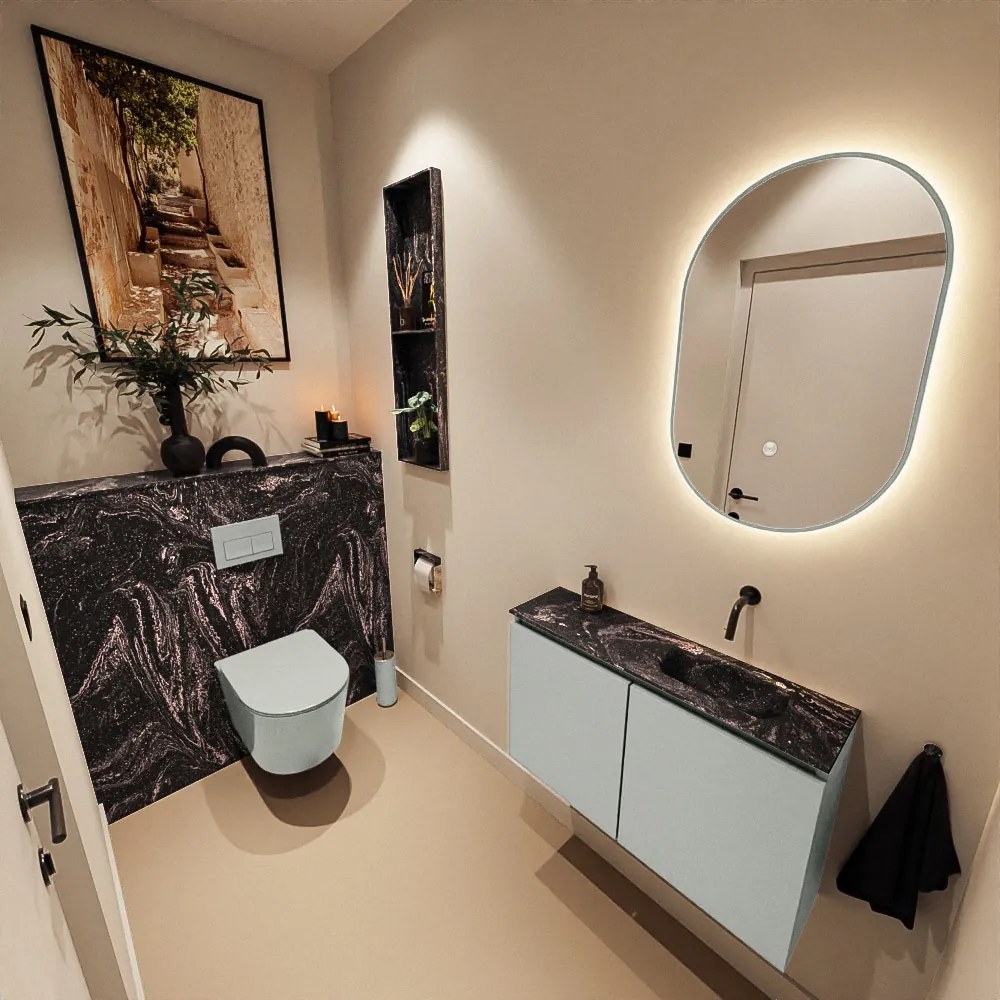 Mondiaz Ture DLux toiletmeubel 80cm greey met wastafel lava rechts zonder kraangat