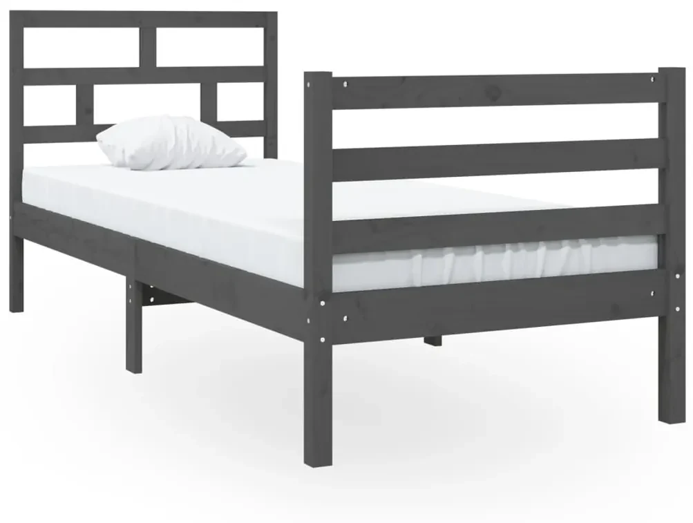 vidaXL Bedframe massief hout grijs 75x190 cm 2FT6 small single