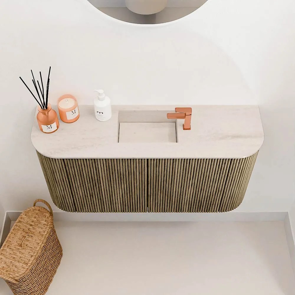 Mondiaz Joya DLux 85cm toiletmeubel ronding links/rechts dusk met wastafel faye midden 1 kraangat meli