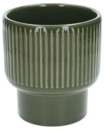 Bloempot, aardewerk, geribbeld, bosgroen,Ø14 X H15 cm