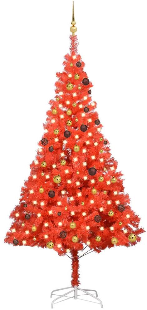 vidaXL Kunstkerstboom met LED's en kerstballen 240 cm PVC rood