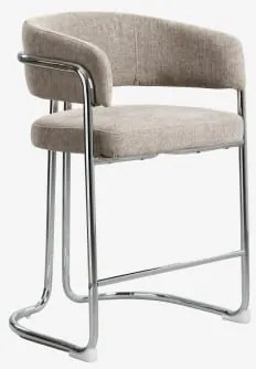 Zithoog Kruk Met Gestoffeerde Rugleuning En Ijzer Zantria ↑65 Cm & Stof Grijs – Taupe - Sklum
