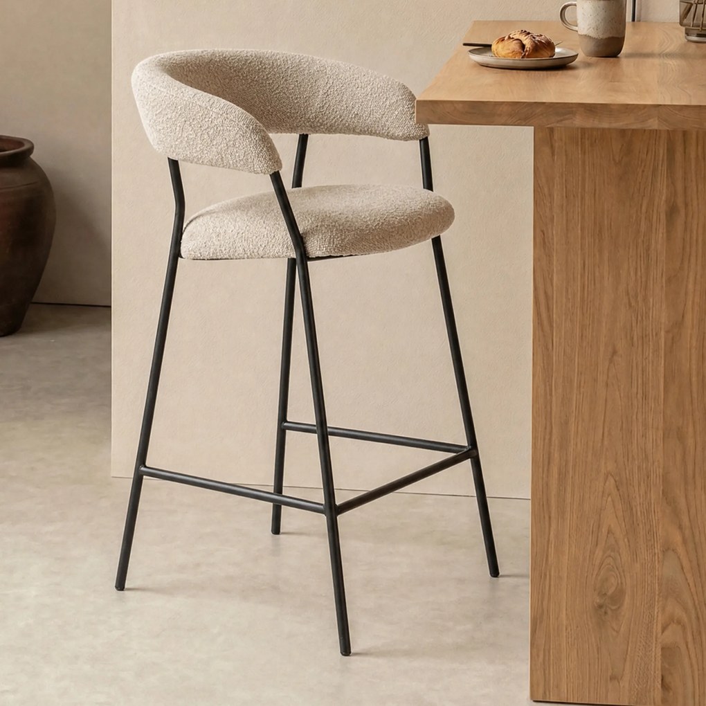 Barkruk Beige Boucle Stof