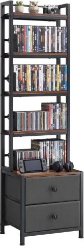 VEVOR dvd-rek met 4 planken en 2 lades, mediaplank, vrijstaand rek 400 x 300 x 1435 mm, ruimtebesparend opbergrek voor cd's, dvd's, boeken, game discs, woonkamer, thuiskantoor, zwart
