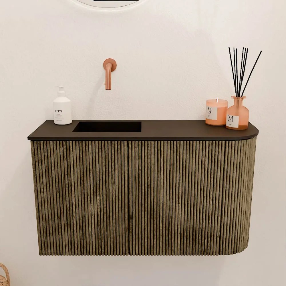Mondiaz Joya 70cm toiletmeubel ronding rechts dusk met wastafel faye links zonder kraangat urban