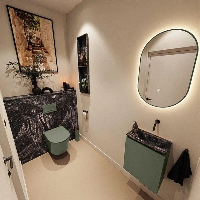 MONDIAZ TURE-DLUX 40cm toiletmeubel Army. EDEN wastafel Lava positie rechts. Zonder kraangat. TUREDX40ARMR0LAV