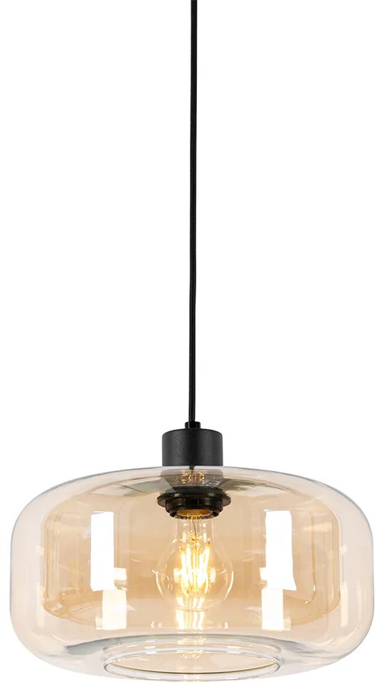 Art Deco hanglamp zwart met amber glas - Bizle Art Deco E27 rond Binnenverlichting Lamp