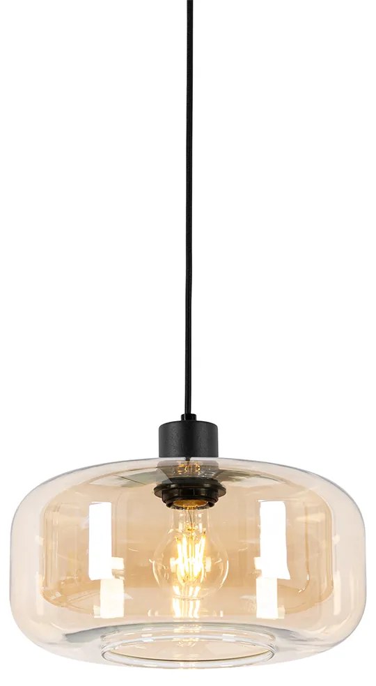 Smart hanglamp met dimmer zwart met amber glas incl. Wifi A60 - Bizle Art Deco E27 rond Binnenverlichting Lamp