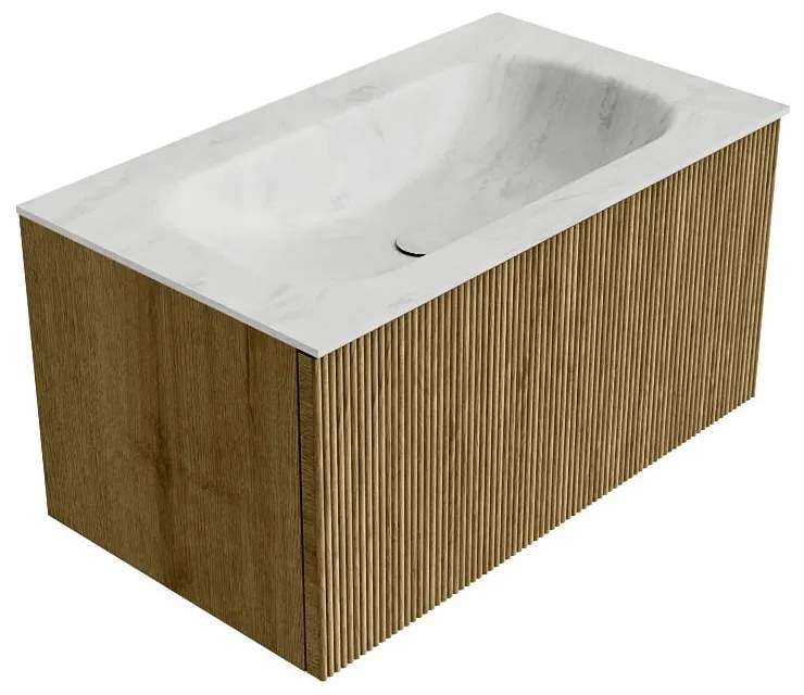 Mondiaz Kurve-dlux 80cm badmeubel dusk met 1 lade en wastafel big small midden 1 kraangat opalo