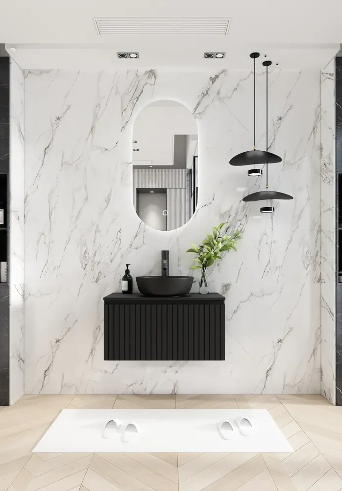 Fontana Stripe zwart badmeubel ribbelfront 80cm zonder kom