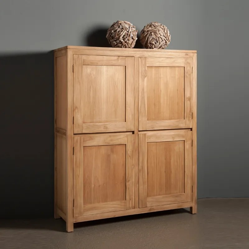 Wandkast Teakhout Met 4 Deuren - 130x45x160cm.