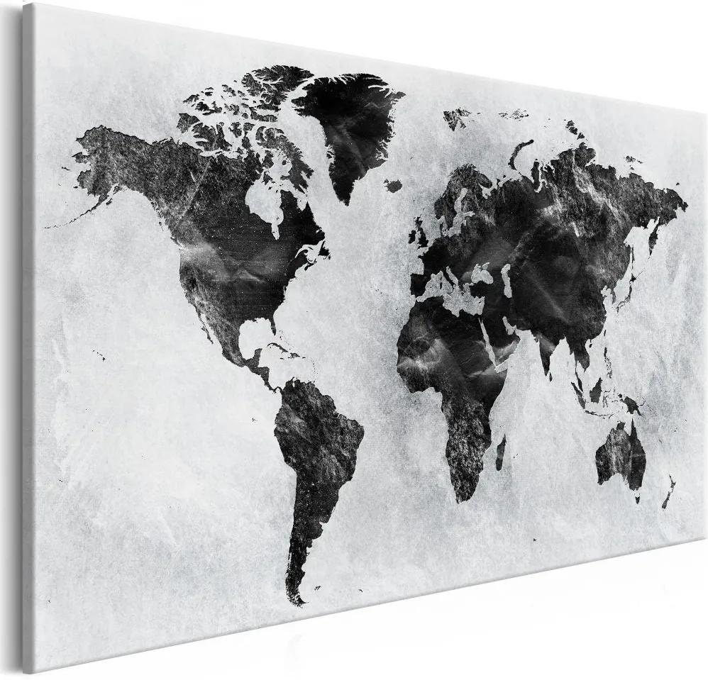 Schilderij - Wereld in zwart en wit, wereldkaart
