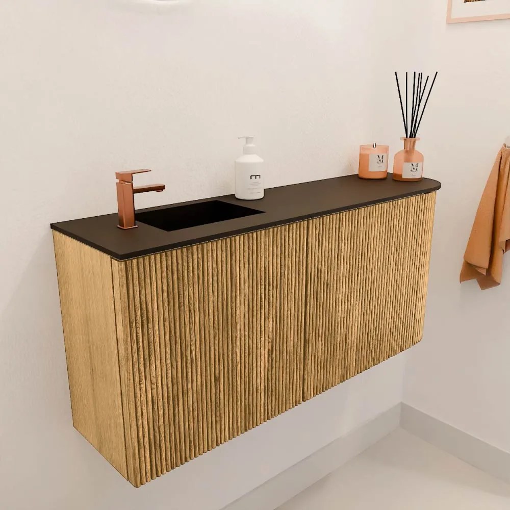 Mondiaz Joya 90cm toiletmeubel ronding rechts oak met wastafel faye links 1 kraangat urban