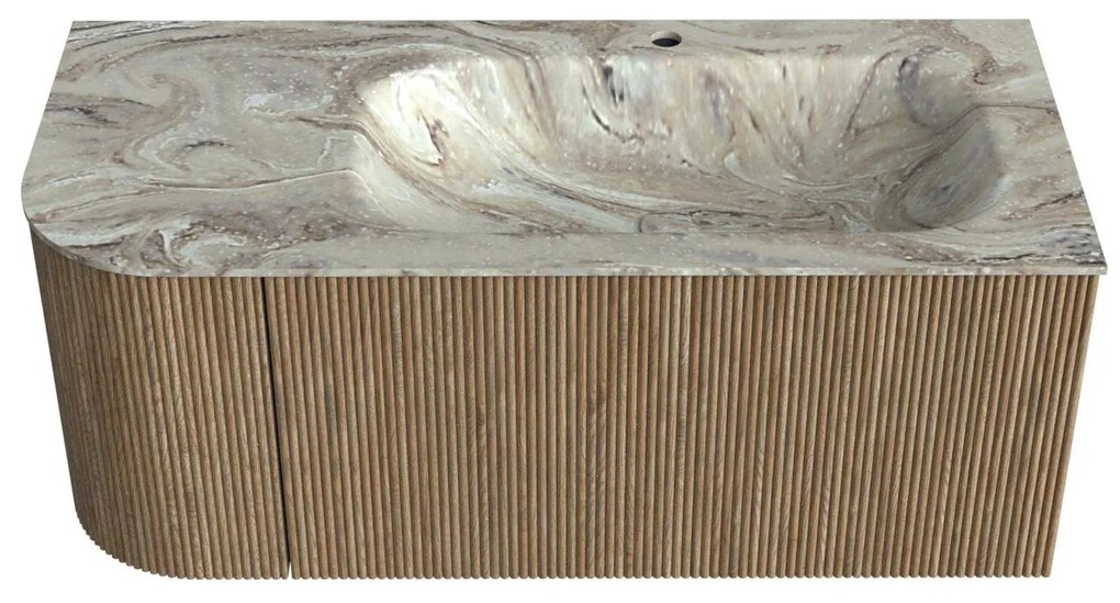 Mondiaz Kurve-dlux 105cm badmeubel ronding links dusk met 1 lade en deur en wastafel big small kraangat rechts glace