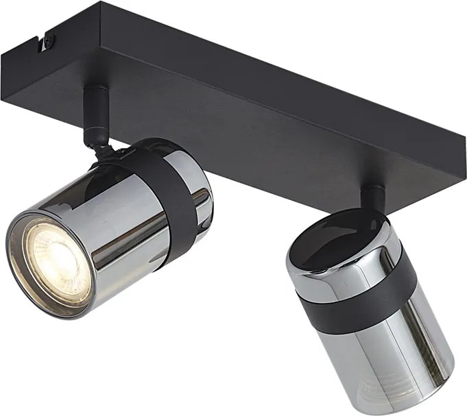 Plafondspot zwart met smoke glas 2-lichts draai- en kantelbaar - Gianni